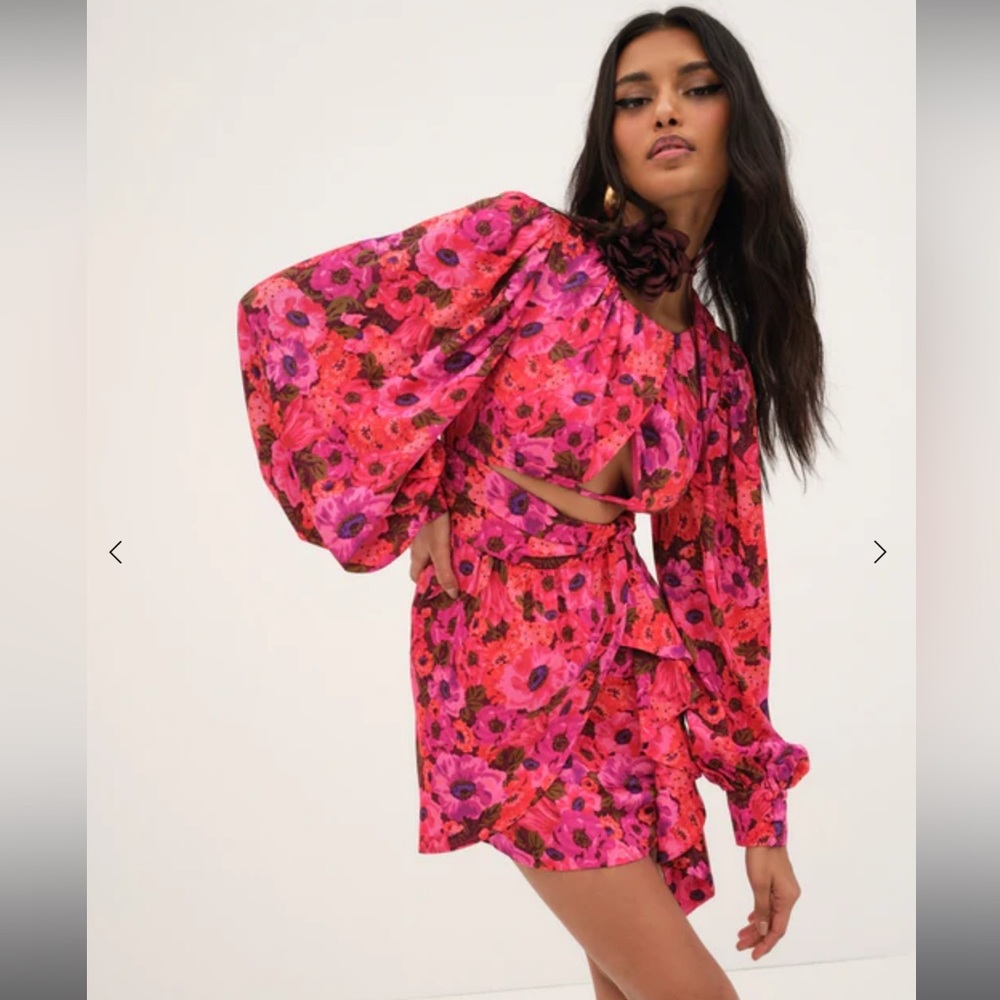 For Love And Lemons Hot Pink Floral Mini Dress